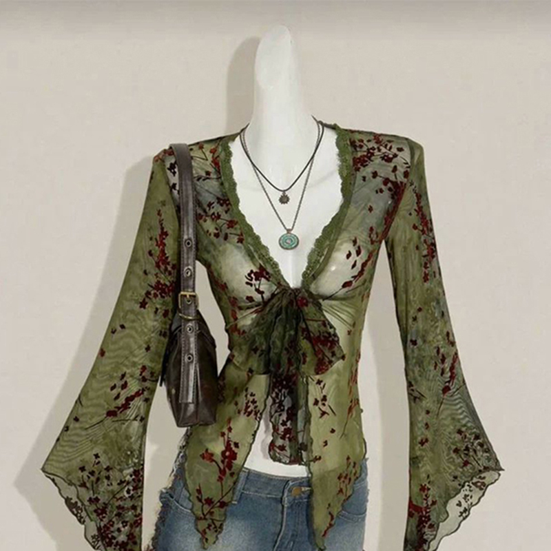 Sewing V - MEXZT Blusas de malla floral vintage