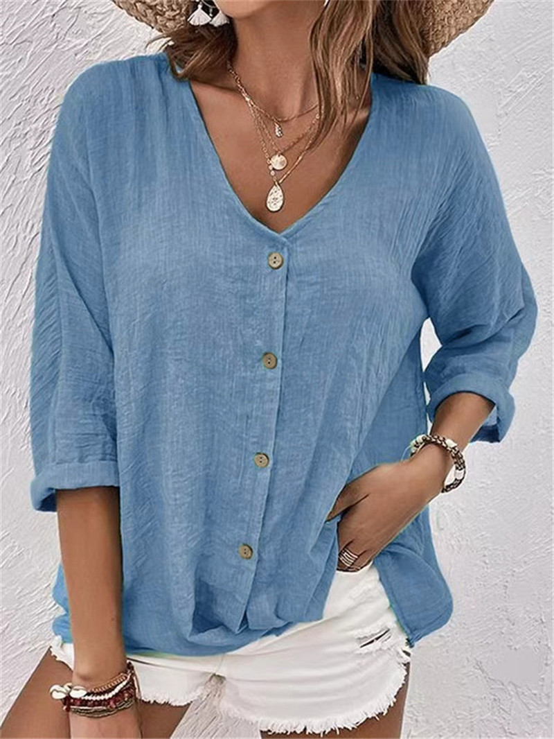 Sewing V - Blusa lisa con botones elegantes para