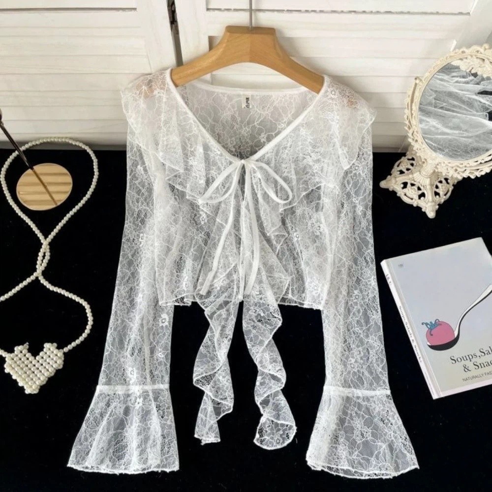 Sewing V - Cárdigan de encaje con cuello en