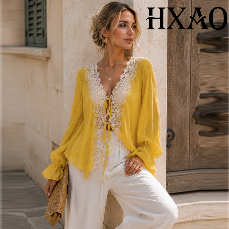 HXAO Ties Blusa de encaje para - Sewing V reseña y precio